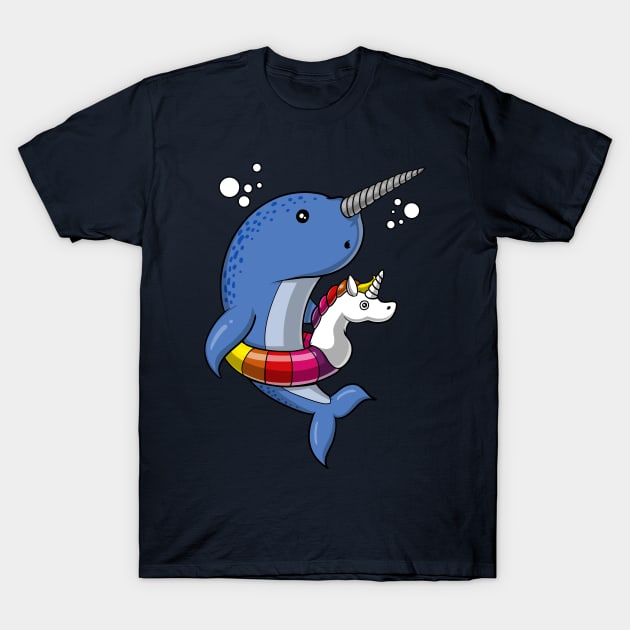 Narwhal Fish Riding Unicorn Float T-Shirt by underheaven